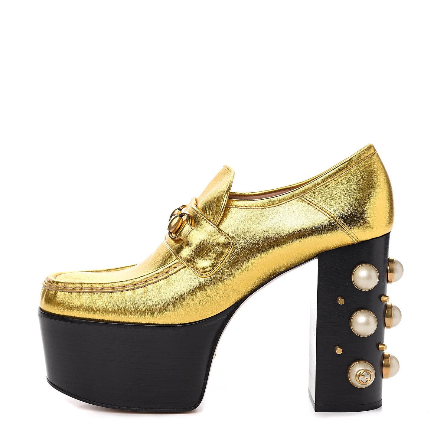 Malaga Kid Pearl Studded Vegas Platform Loafers 40 Gold