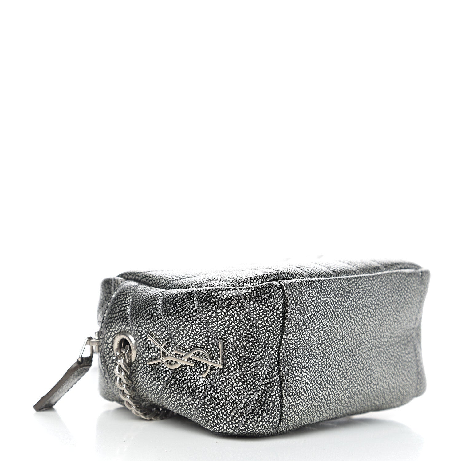 Saint Laurent Metallic Grain De Poudre Y Quilted Monogram Mini Loulou Camera Bag Gun Metal 3 of 8