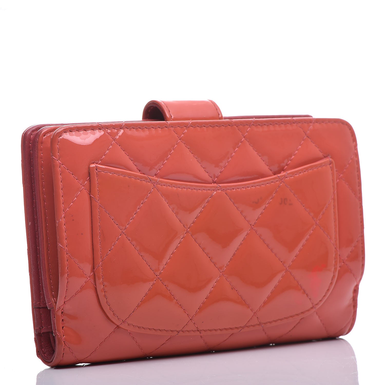Chanel Patent Quilted Zip Pocket Wallet Coral 3 of 21