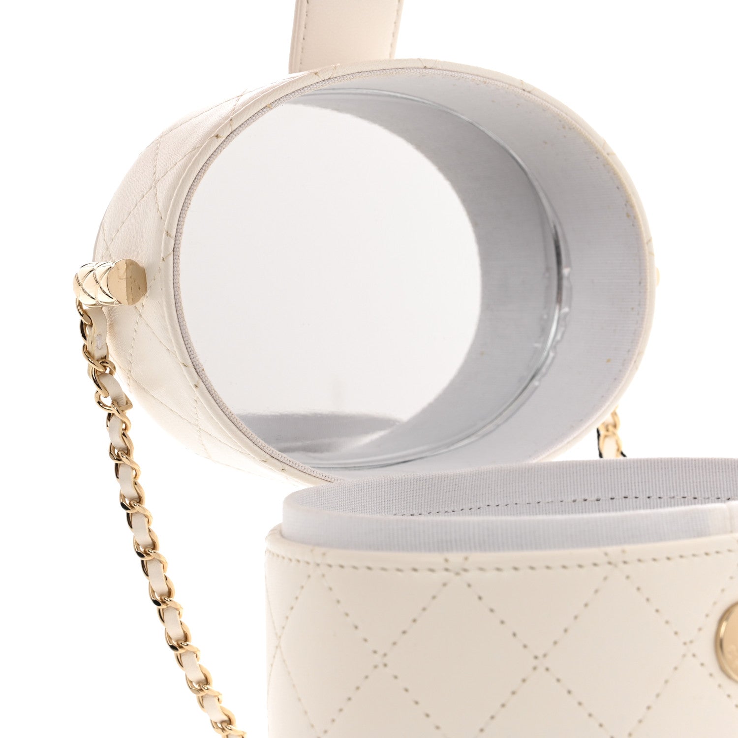 Chanel Lambskin Quilted Round Mini Vanity Case With Chain Case With Chain White 5 of 8