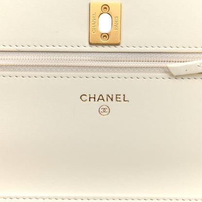 Chanel Lambskin Quilted CC Pearl Crush Wallet on Chain WOC White 17 of 25