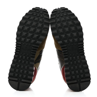 Valentino Garavani Nappa Suede Camouflage Womens Rockrunner Sneakers 37.5 Kaki Platine 5 of 8