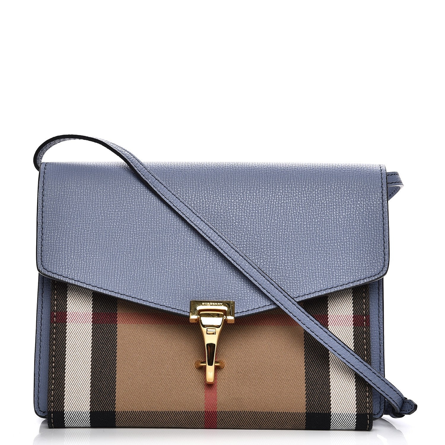 Burberry Derby Calfskin House Check Small Macken Crossbody Bag Slate Blue 1 of 8