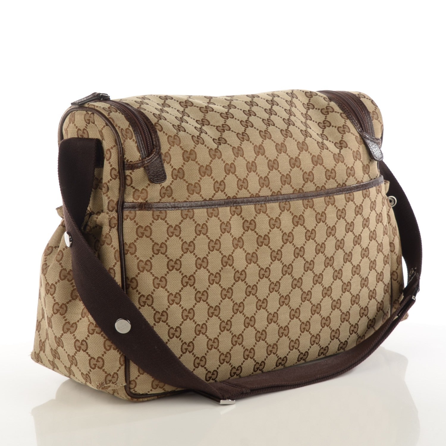 Gucci Monogram Natural Pigskin Large Diaper Bag Beige Ebony Cocoa Dark Chocolate 3 of 7