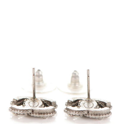 Chanel Ruthenium Crystal CC Earrings Black Pearly White 4 of 5