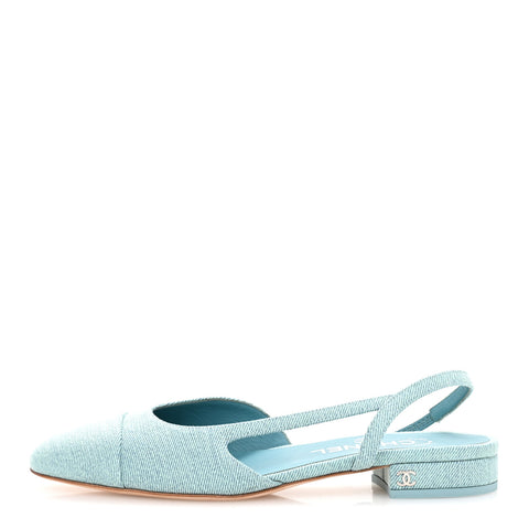 Denim Cap Toe CC Slingback Flats 37 Blue