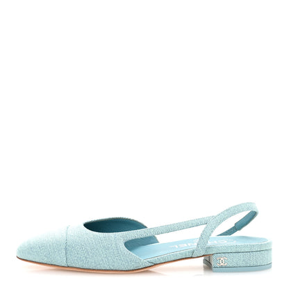 Chanel Denim Cap Toe CC Slingback Flats 37 Blue 1 of 9