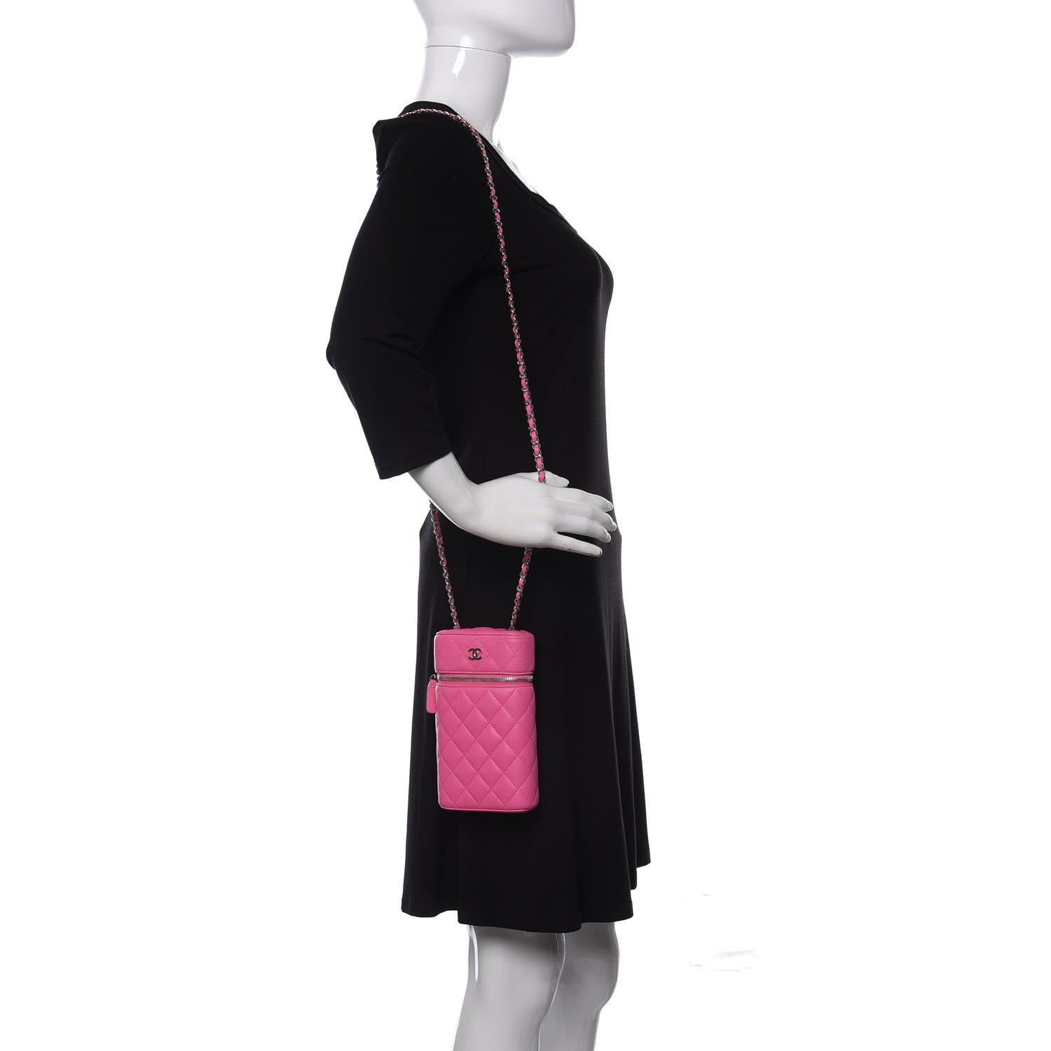 Chanel Lambskin Quilted Phone Holder With Chain Pink 2 of 10