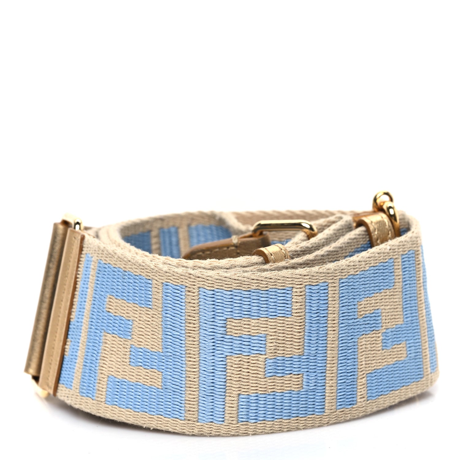 Fendi Jacquard Ribbon Vitello King FF Bi-Color Intreccio Adjustable Strap You Azzurro Baby Latte 2 of 4