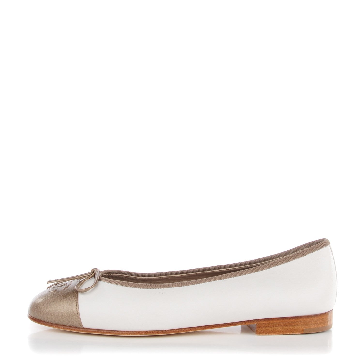 Chanel Lambskin Cap Toe CC Ballerina Flats 39 Dark White Bronze 1 of 9