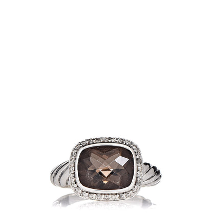 David Yurman Sterling Silver Diamond Smoky Quartz 10mm Noblesse Ring 52 6 1 of 5
