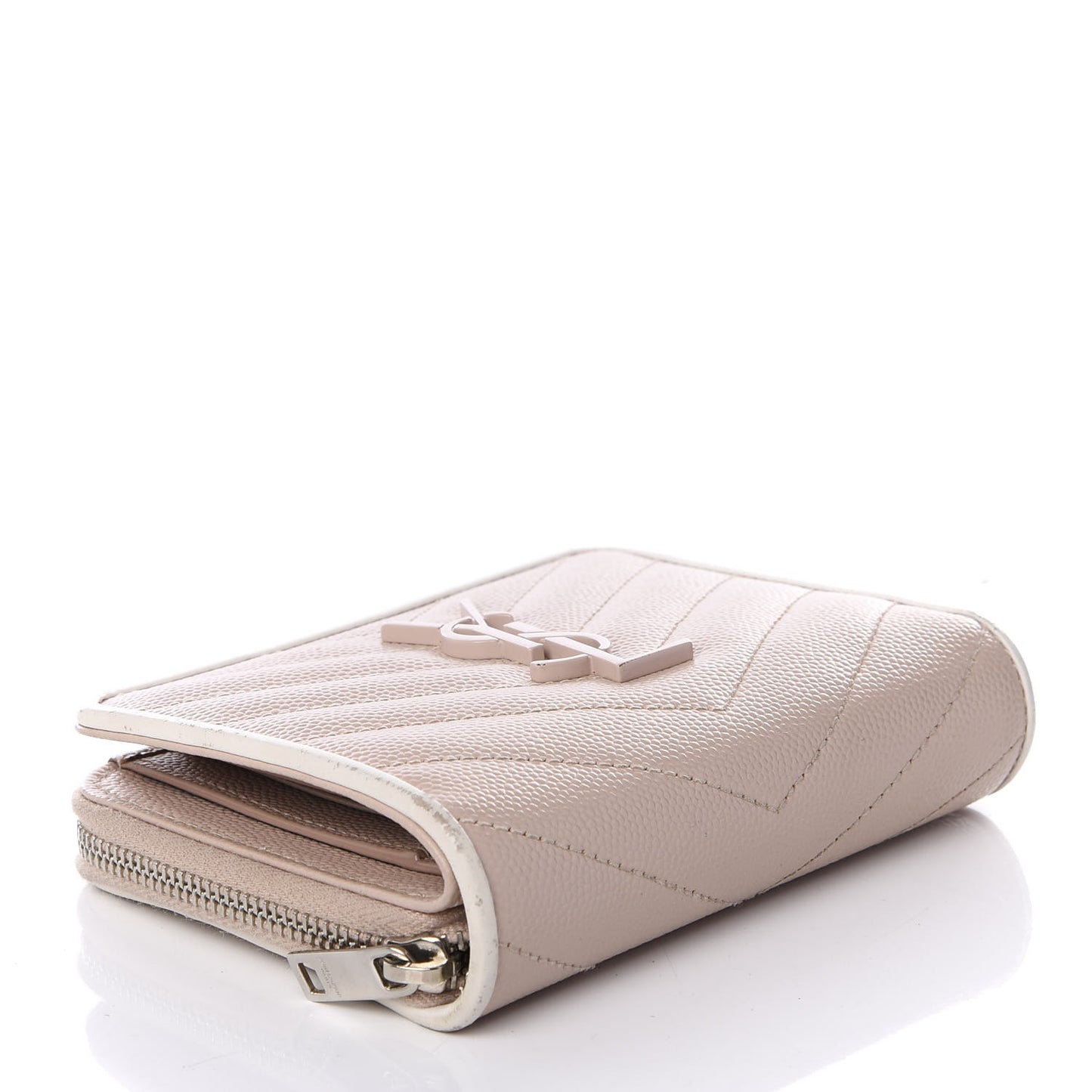 Grain De Poudre Matelasse Chevron Monogram Compact Zip Around Wallet Pink White