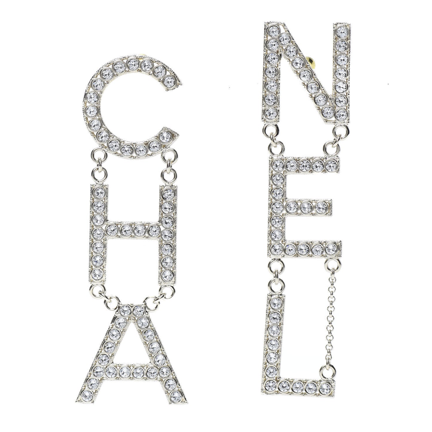 Crystal Cha-Nel Logo Drop Earrings Gold