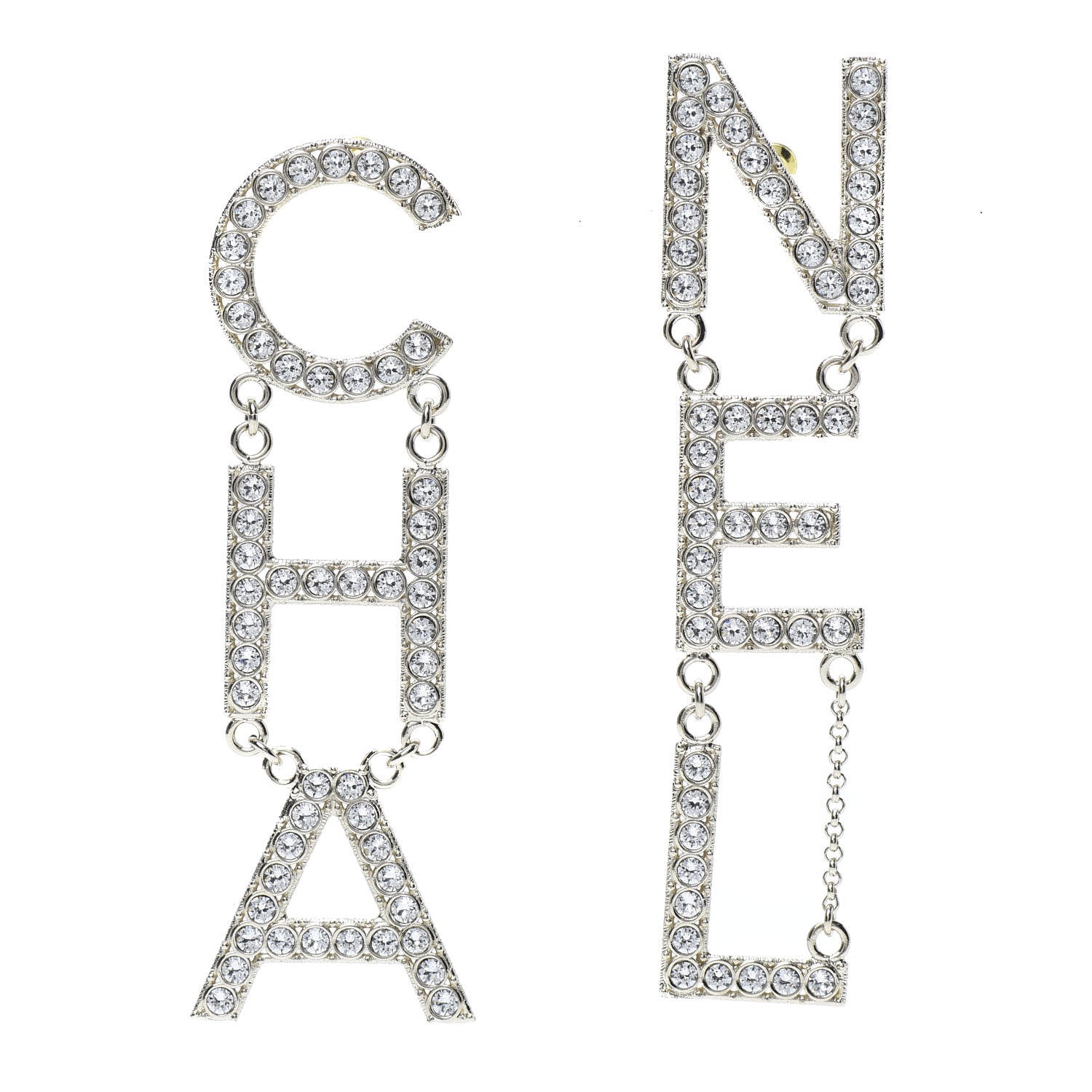 Chanel Crystal Cha-Nel Logo Drop Earrings Gold 1 of 6
