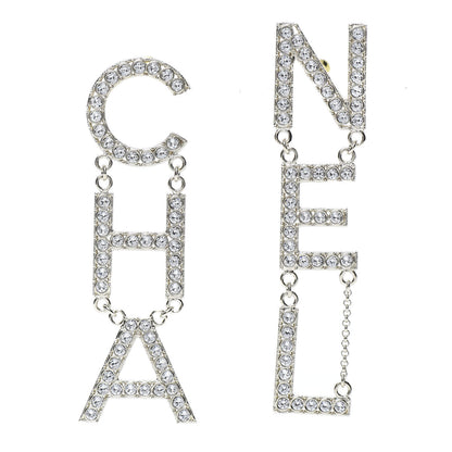 Chanel Crystal Cha-Nel Logo Drop Earrings Gold 1 of 6