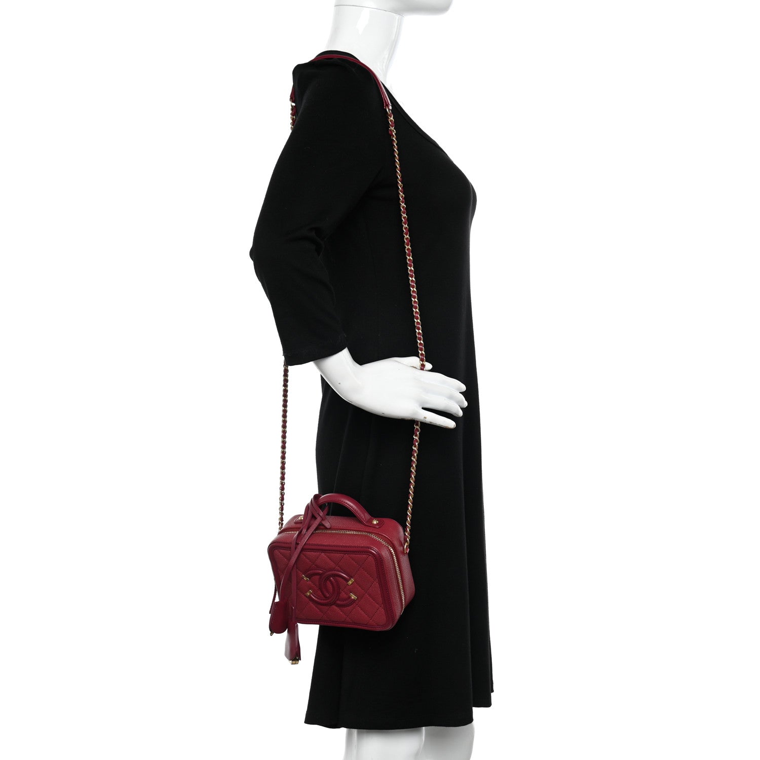 Chanel Caviar Quilted Small CC Filigree Vanity Case Burgundy 2 of 11