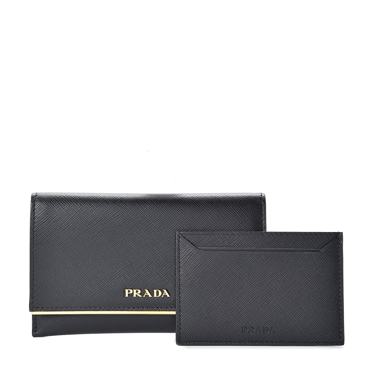 Prada Saffiano Metal Bar Flap Wallet Black 1 of 9