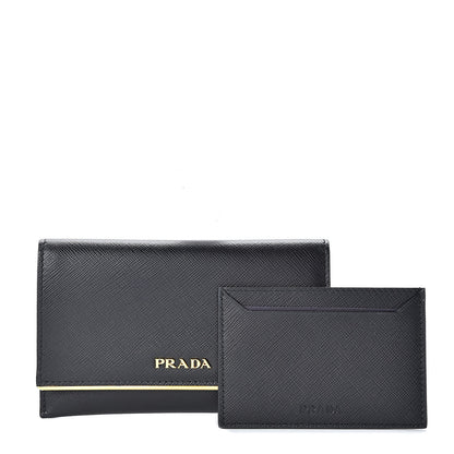 Prada Saffiano Metal Bar Flap Wallet Black 1 of 9