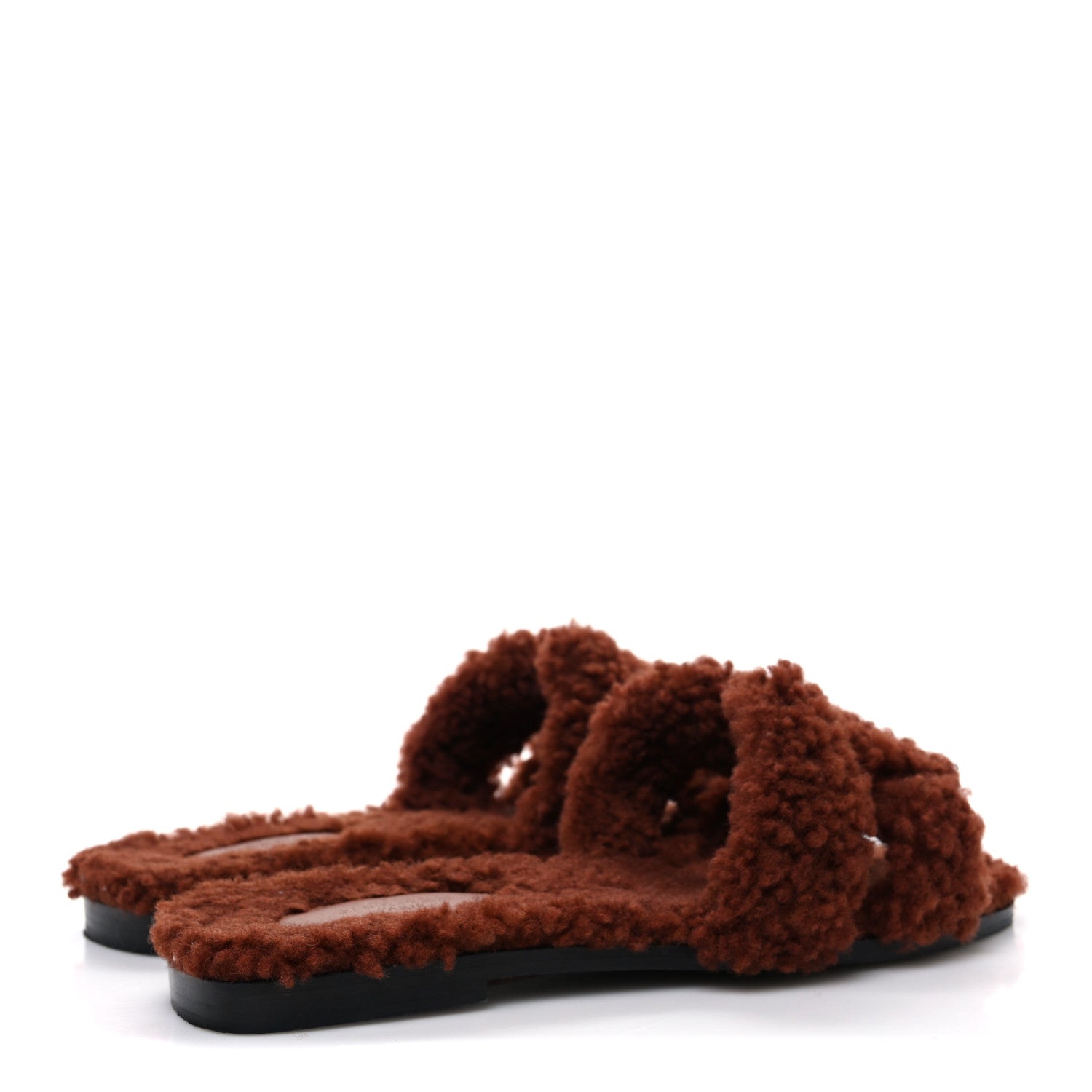 Hermes Woolskin Oran Sandals 37.5 Cognac 5 of 9