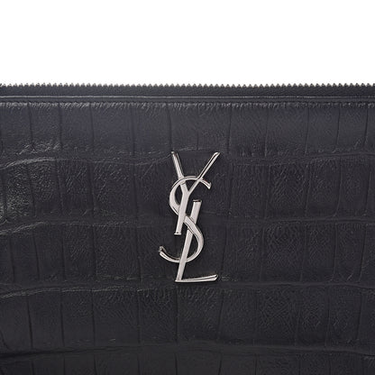Saint Laurent Calfskin Crocodile Embossed Monogram Zip Pouch Black 7 of 7