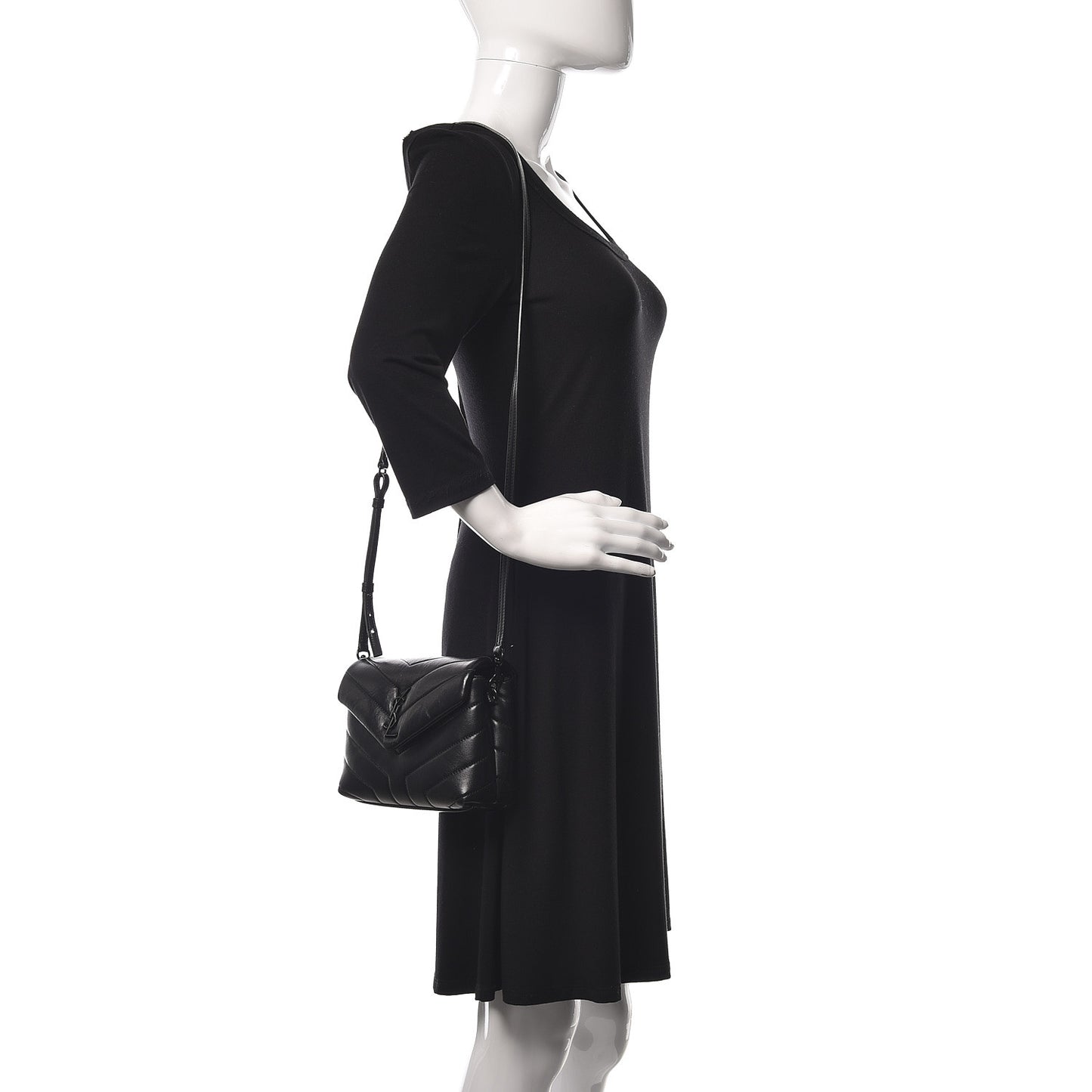 Calfskin Y Quilted Monogram Toy Loulou Crossbody Bag Black