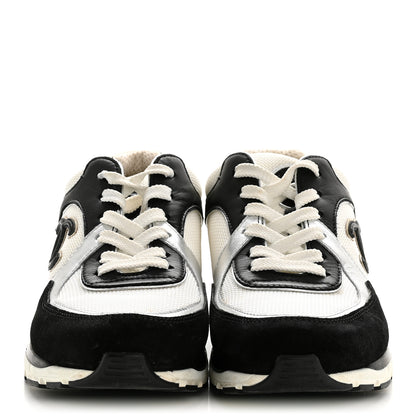 Chanel Mesh Suede Calfskin Grained Calfskin Womens CC Sneakers 38 Black White Silver 3 of 12