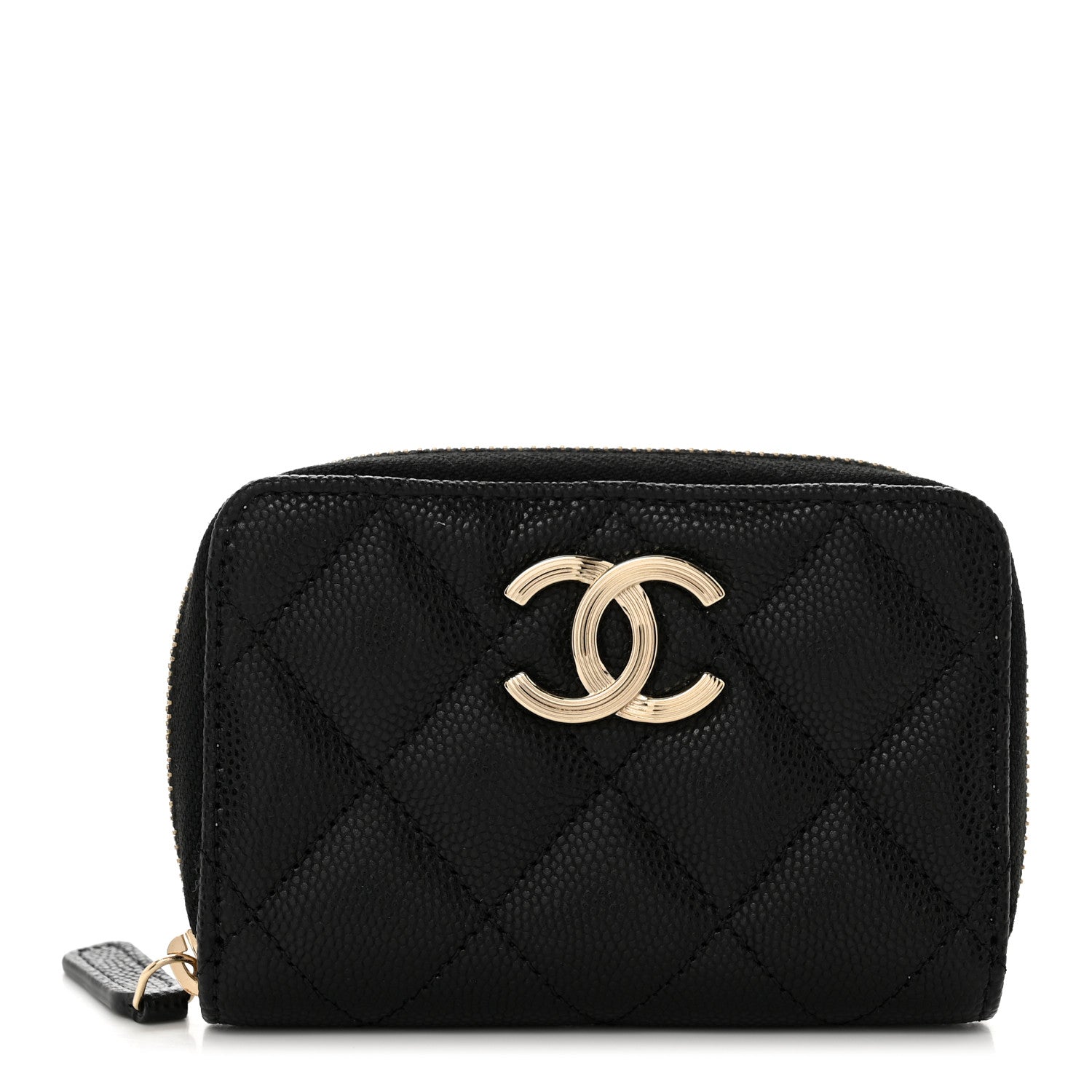 Chanel Caviar Quilted Striated CC Zip Coin Purse Black 1 of 7