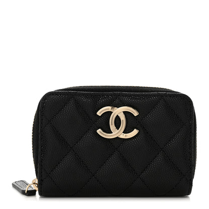 Chanel Caviar Quilted Striated CC Zip Coin Purse Black 1 of 7