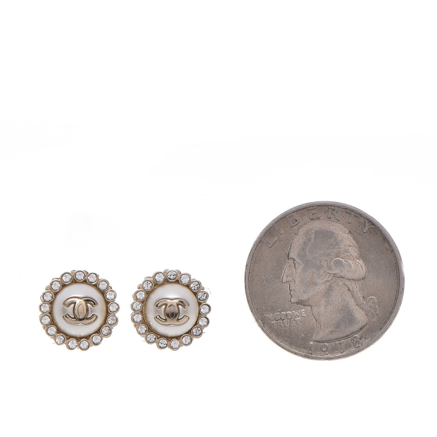 Chanel Pearl Crystal CC Earrings Gold 2 of 5