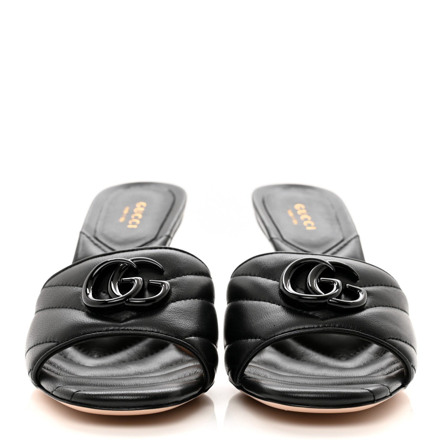 Gucci Nappa Matelasse Monochrome GG Marmont 75mm Slide Sandals 37 Black 2 of 9