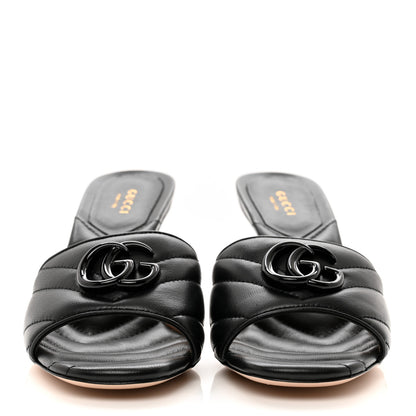 Gucci Nappa Matelasse Monochrome GG Marmont 75mm Slide Sandals 37 Black 2 of 9