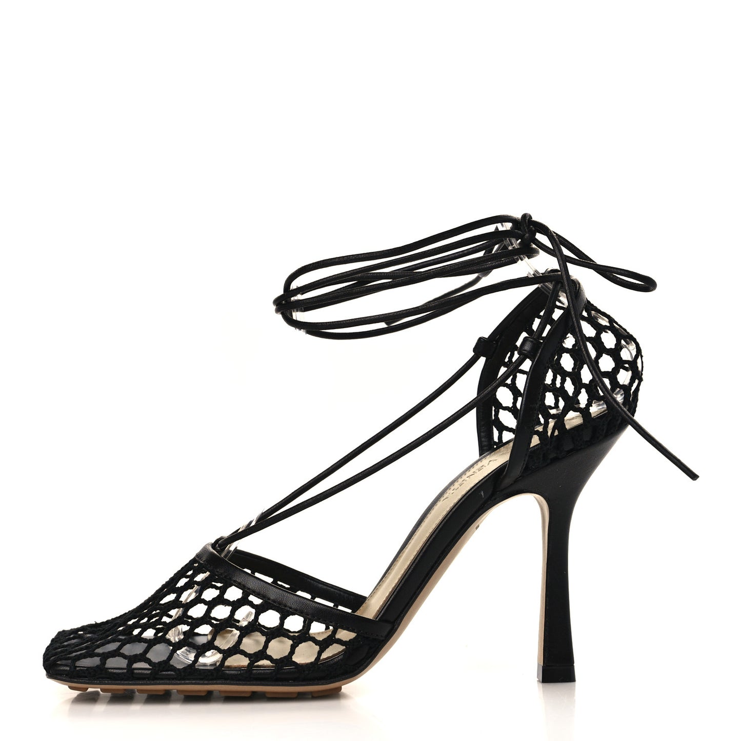 Mesh Nappa Stretch Ankle Tie Sandals 37.5 Black