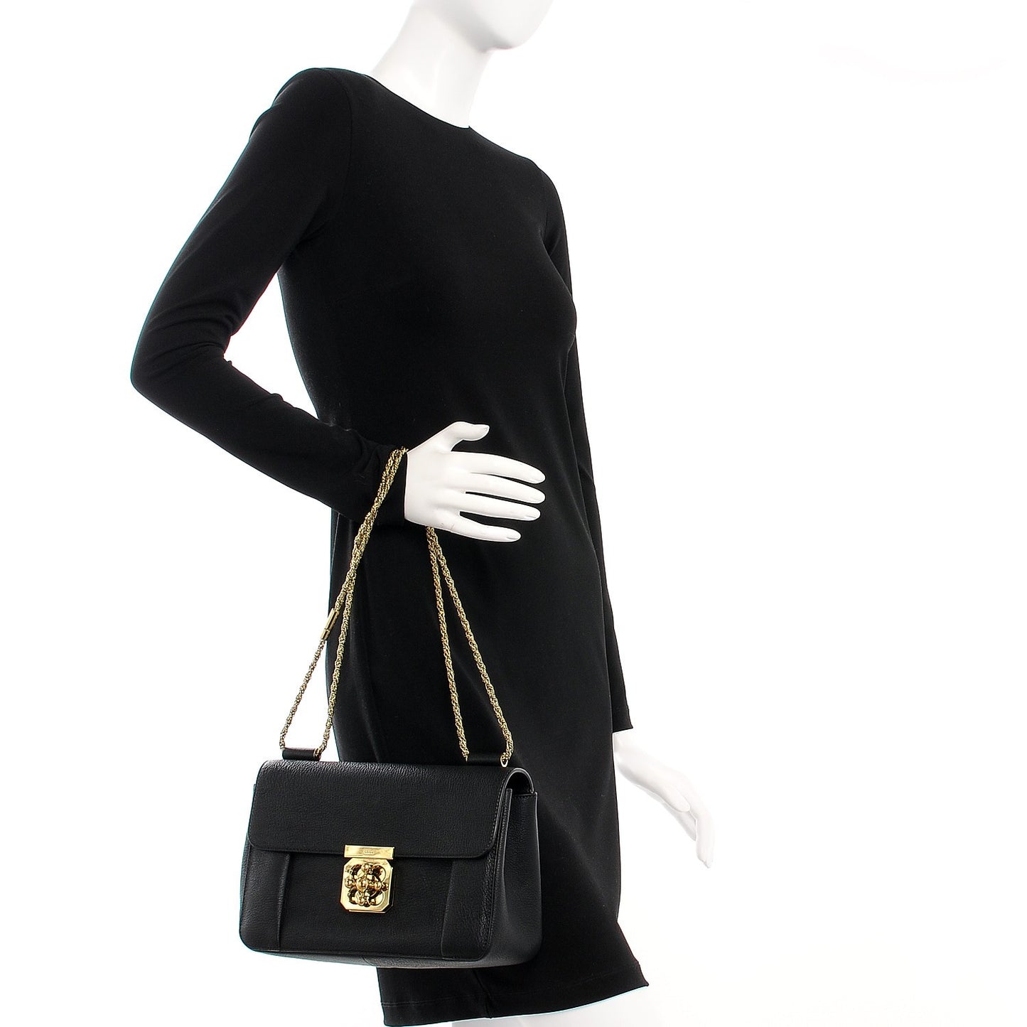 Calfskin Medium Elsie Shoulder Bag Black