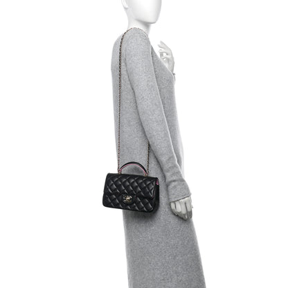 Chanel Lambskin Quilted Bi-Color Mini Top Handle Rectangular Flap Black Lilac 2 of 11