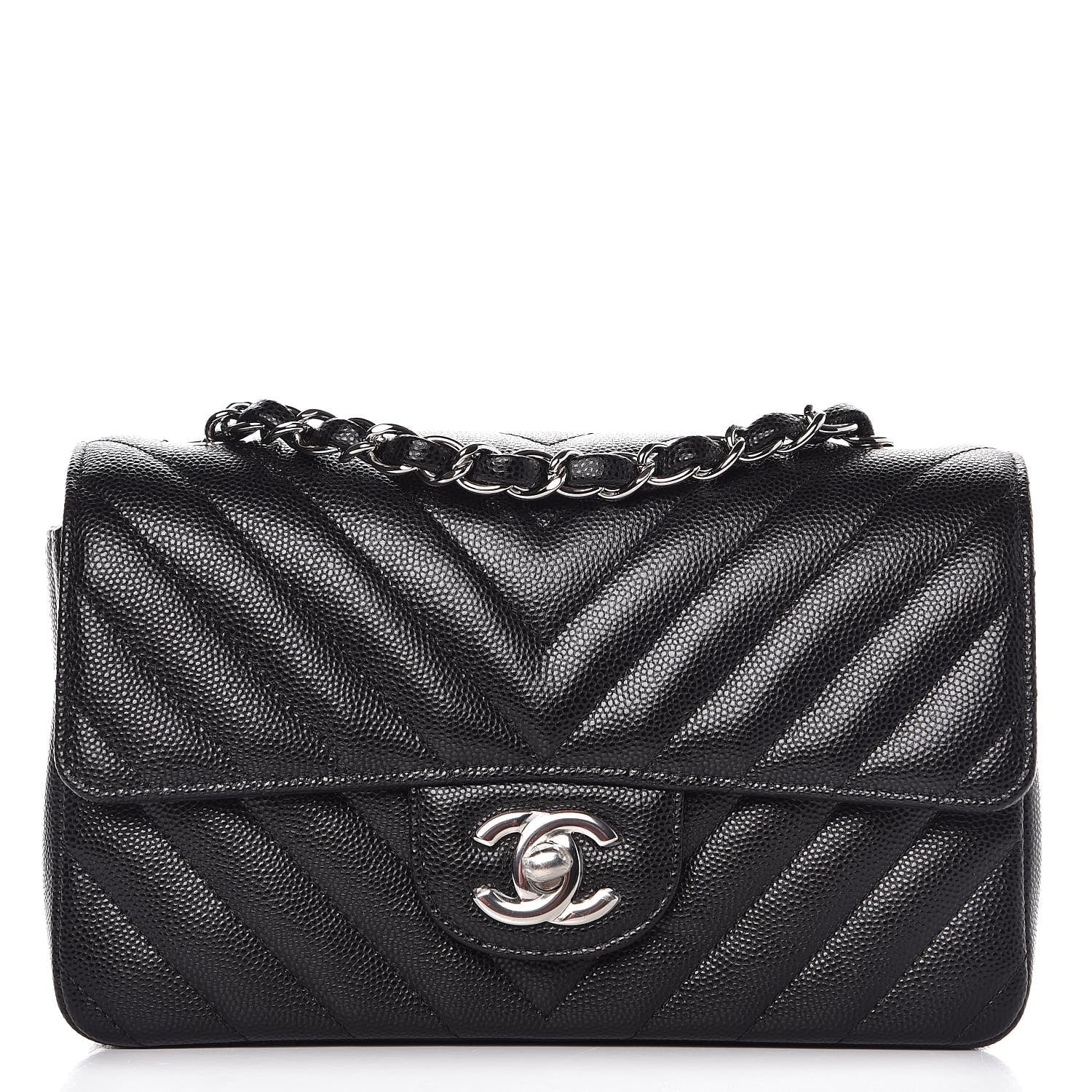 Chanel Caviar Chevron Quilted Mini Rectangular Flap Black 1 of 8