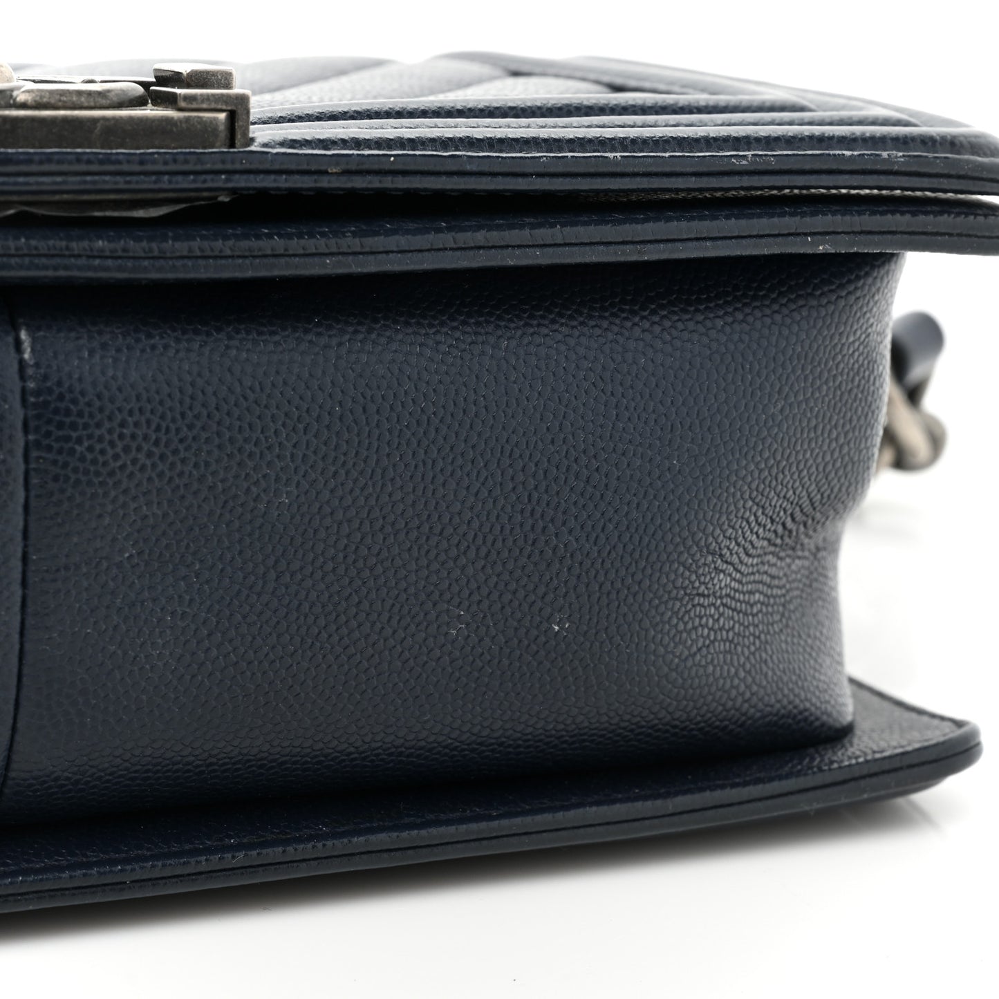 Caviar Chevron Quilted Medium Boy Flap Navy