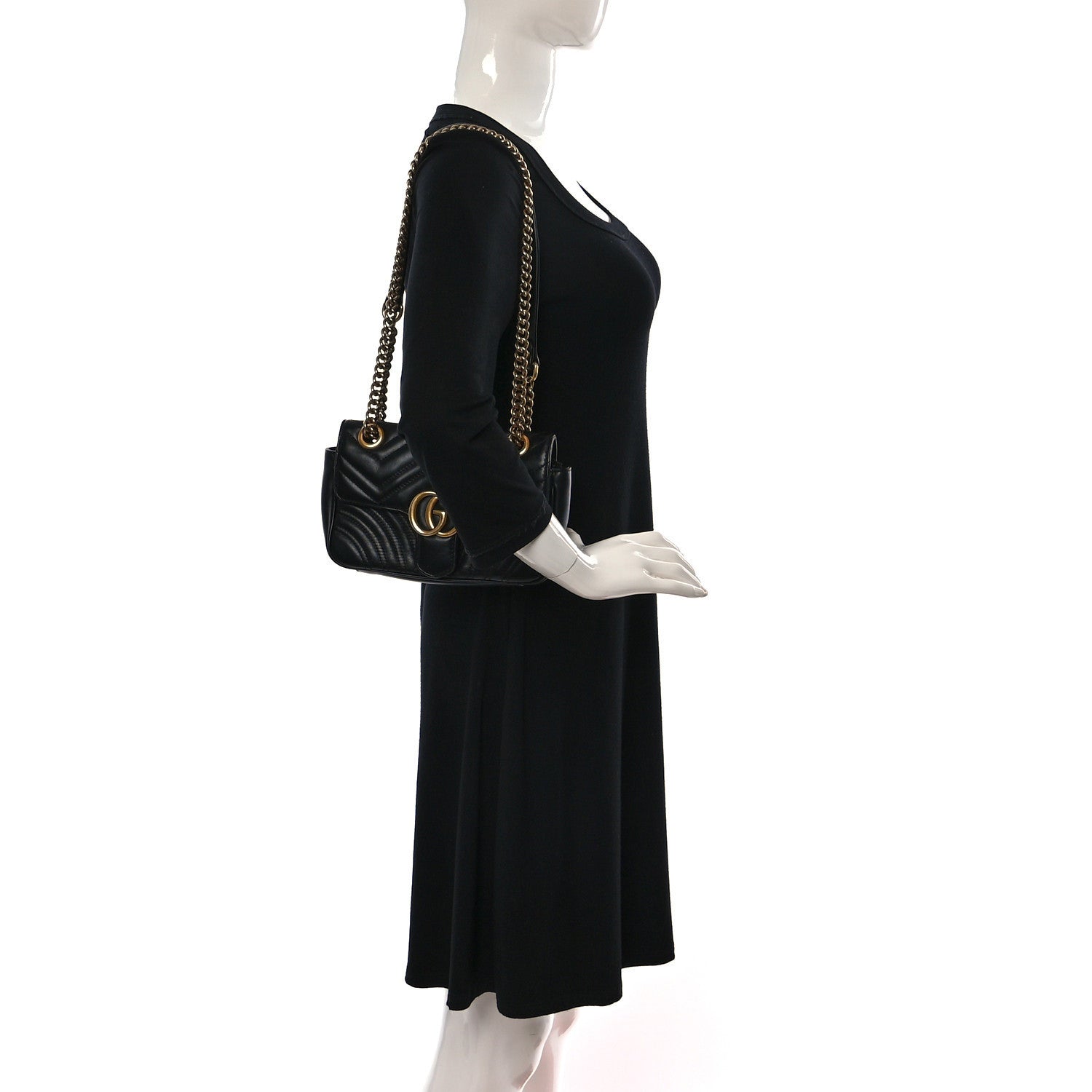 Gucci Calfskin Matelasse Medium GG Marmont Shoulder Bag Black 2 of 14