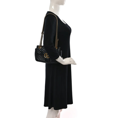 Gucci Calfskin Matelasse Medium GG Marmont Shoulder Bag Black 2 of 14