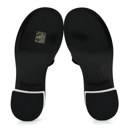 Chanel Cotton Logo Mule Sandals 35 Black White 5 of 11