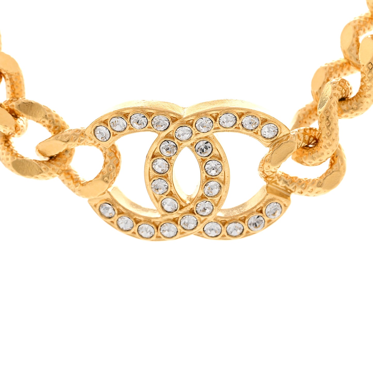 Crystal Chain Link CC Choker Necklace Gold