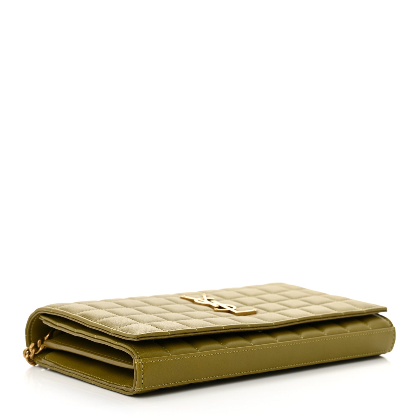 Lambskin Carre Quilted Cassandre Chain Wallet Olive Drab