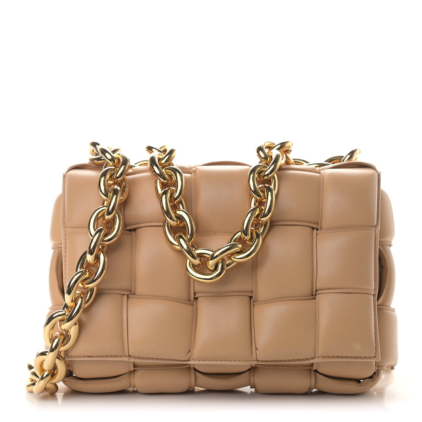 Lambskin Maxi Intreccio Padded Chain Cassette Crossbody Bag Almond