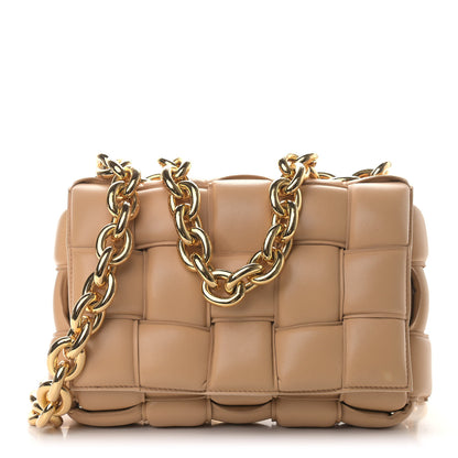 Bottega Veneta Lambskin Maxi Intreccio Padded Chain Cassette Crossbody Bag Almond 1 of 9