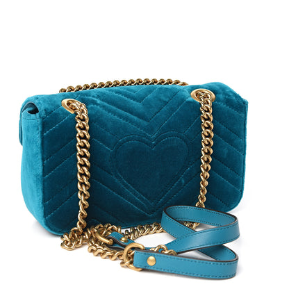 Gucci Velvet Matelasse Mini GG Marmont Shoulder Bag Pavone Cyan 2 of 9