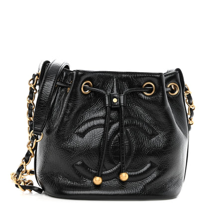 Chanel Shiny Aged Calfskin CC Chain Mini Drawstring Bag Black 1 of 10