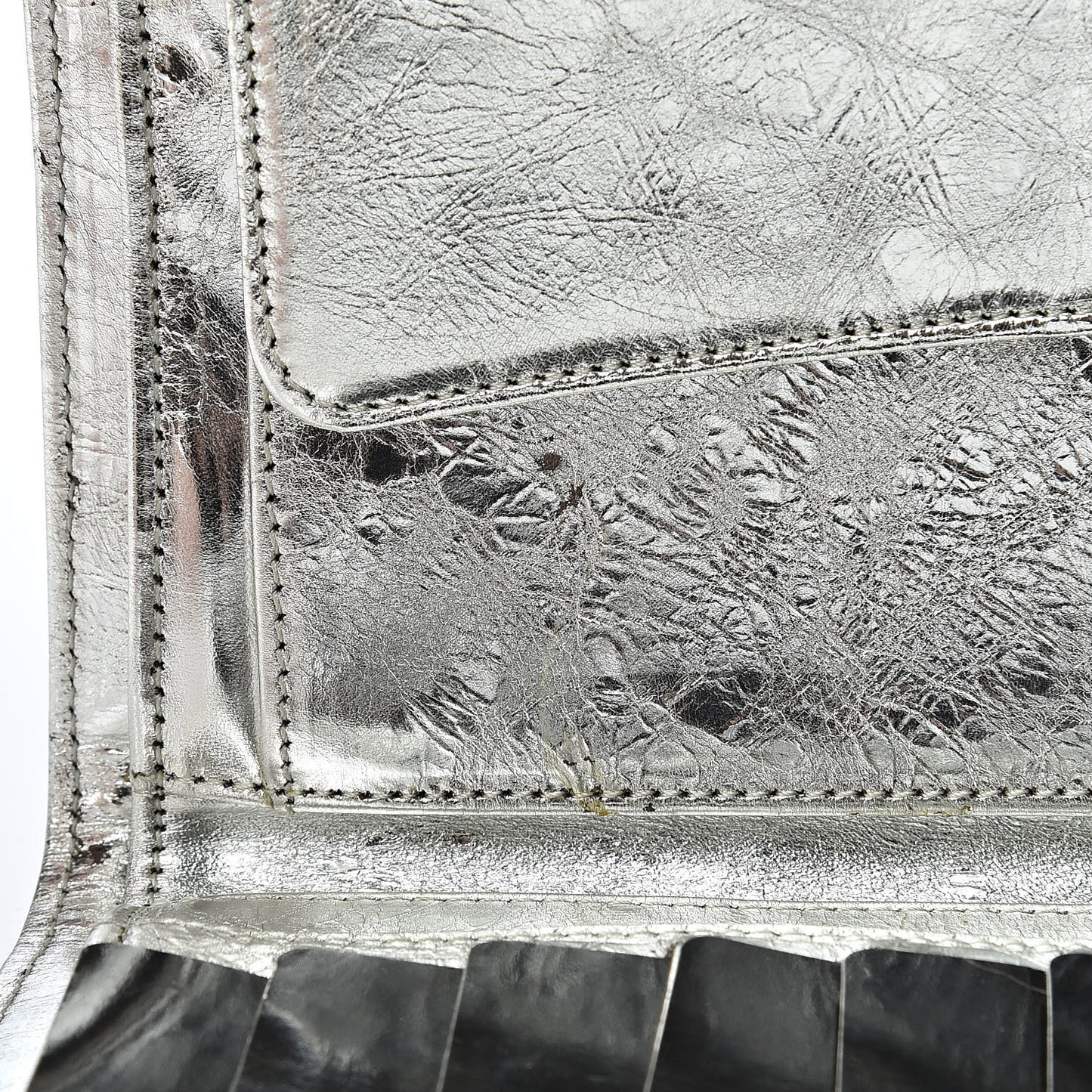 Metallic Aged Calfskin Quilted Reissue Long Flap Wallet Light Silver