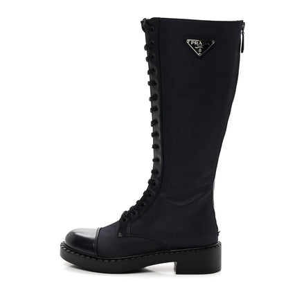 Prada Re-Nylon Spazzolato Rois Metal Triangle Logo Tall 50mm Combat Boots 37 Bleu 1 of 8