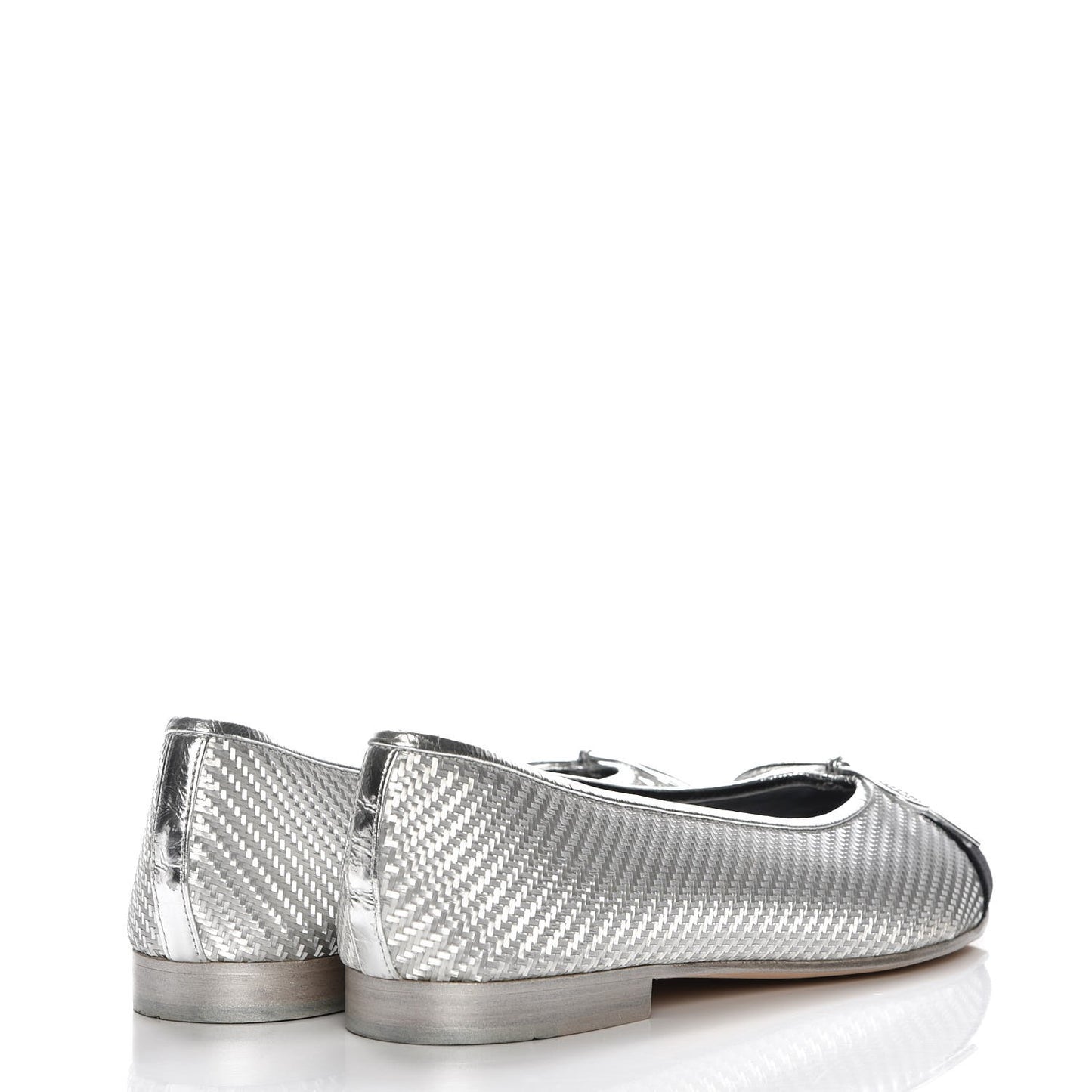 Metallic PVC Grosgrain Cap Toe Ballerina Flats 40.5 Silver Black