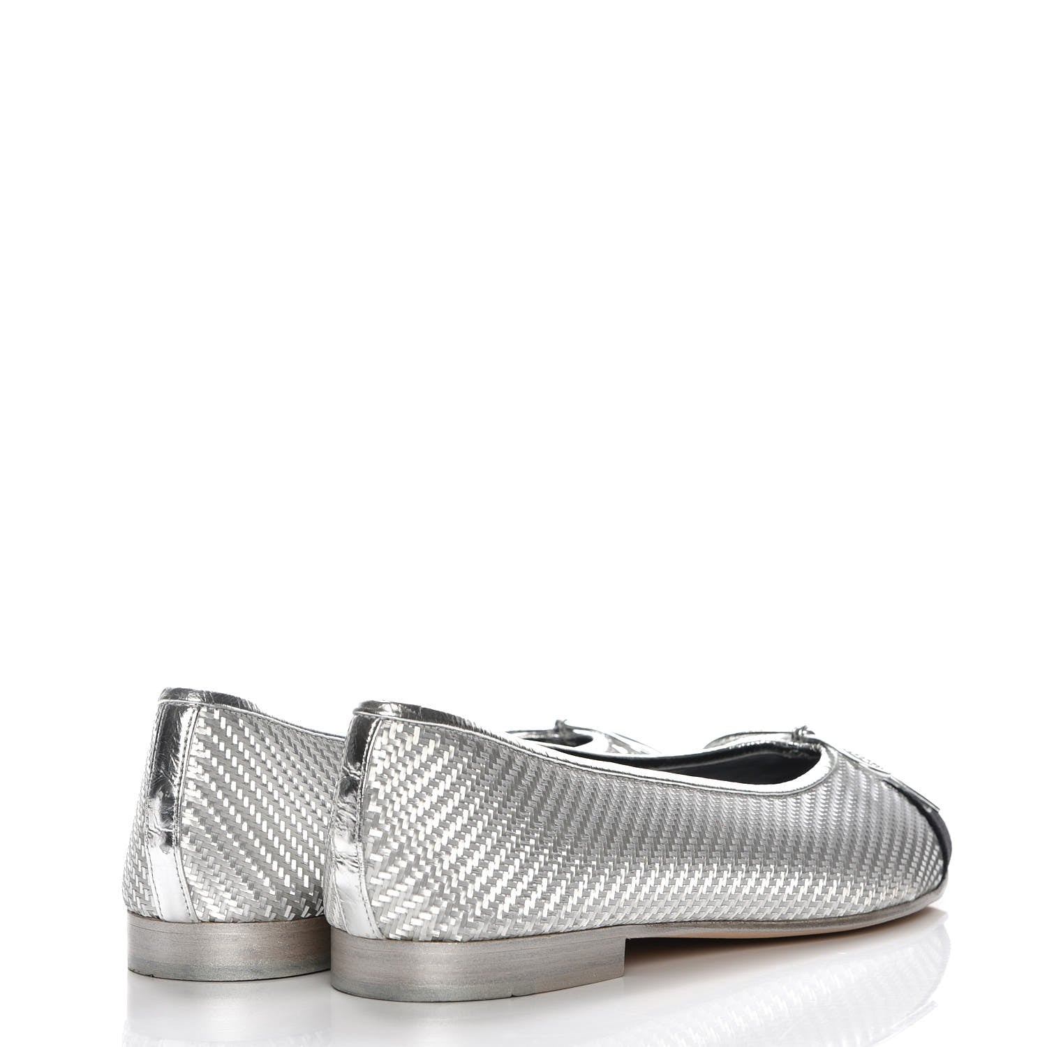 Chanel Metallic PVC Grosgrain Cap Toe Ballerina Flats 40.5 Silver Black 4 of 9