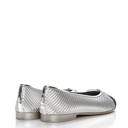 Chanel Metallic PVC Grosgrain Cap Toe Ballerina Flats 40.5 Silver Black 4 of 9